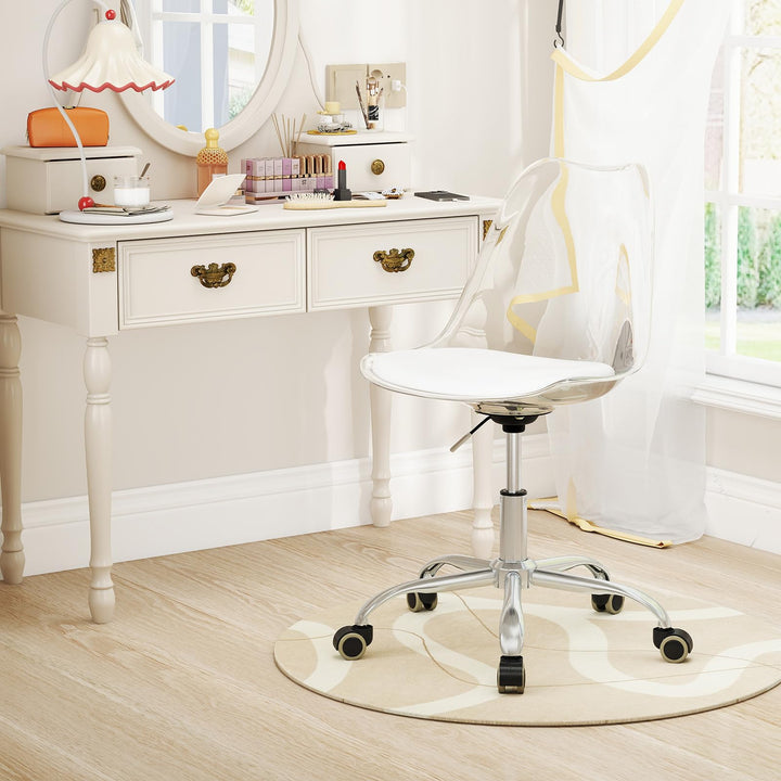 Giantex Acrylic Clear Desk Chair with PU Leather Cushion Modern Small Home Office Chair with Wheels