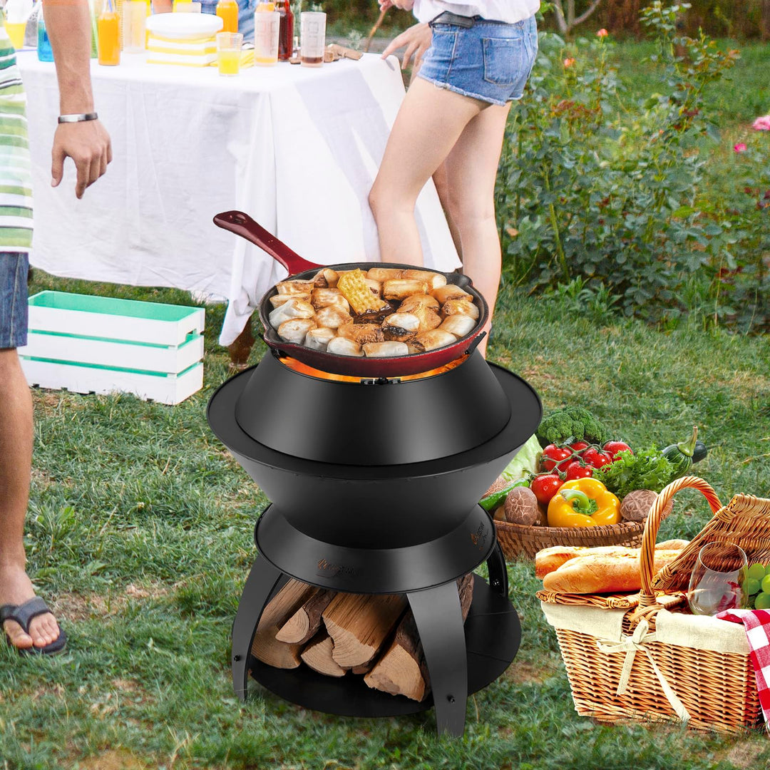 Giantex 3-in-1 Smokeless Fire Pit, 20" Wood Burning Firepit w/Removable Wok Ring & Ash Pan