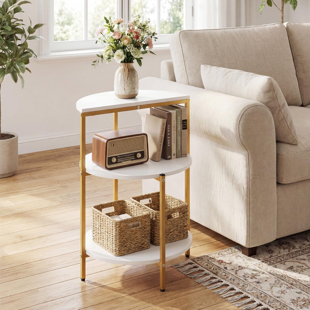 Giantex 3-Tier Round Side Table - Wood Bedside Sofa End Table with Storage Shelves &amp; Metal Frame