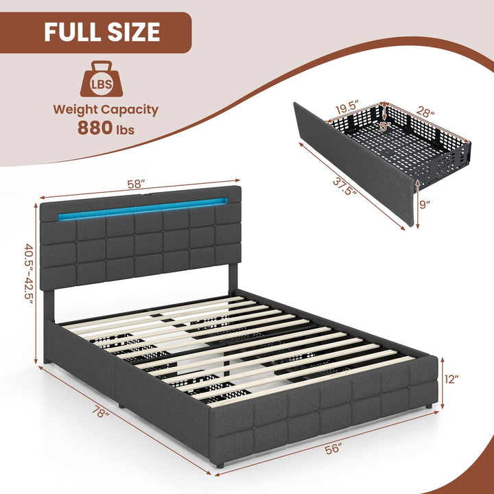 Giantex Bed Frame with LED Lights and 4 Drawers