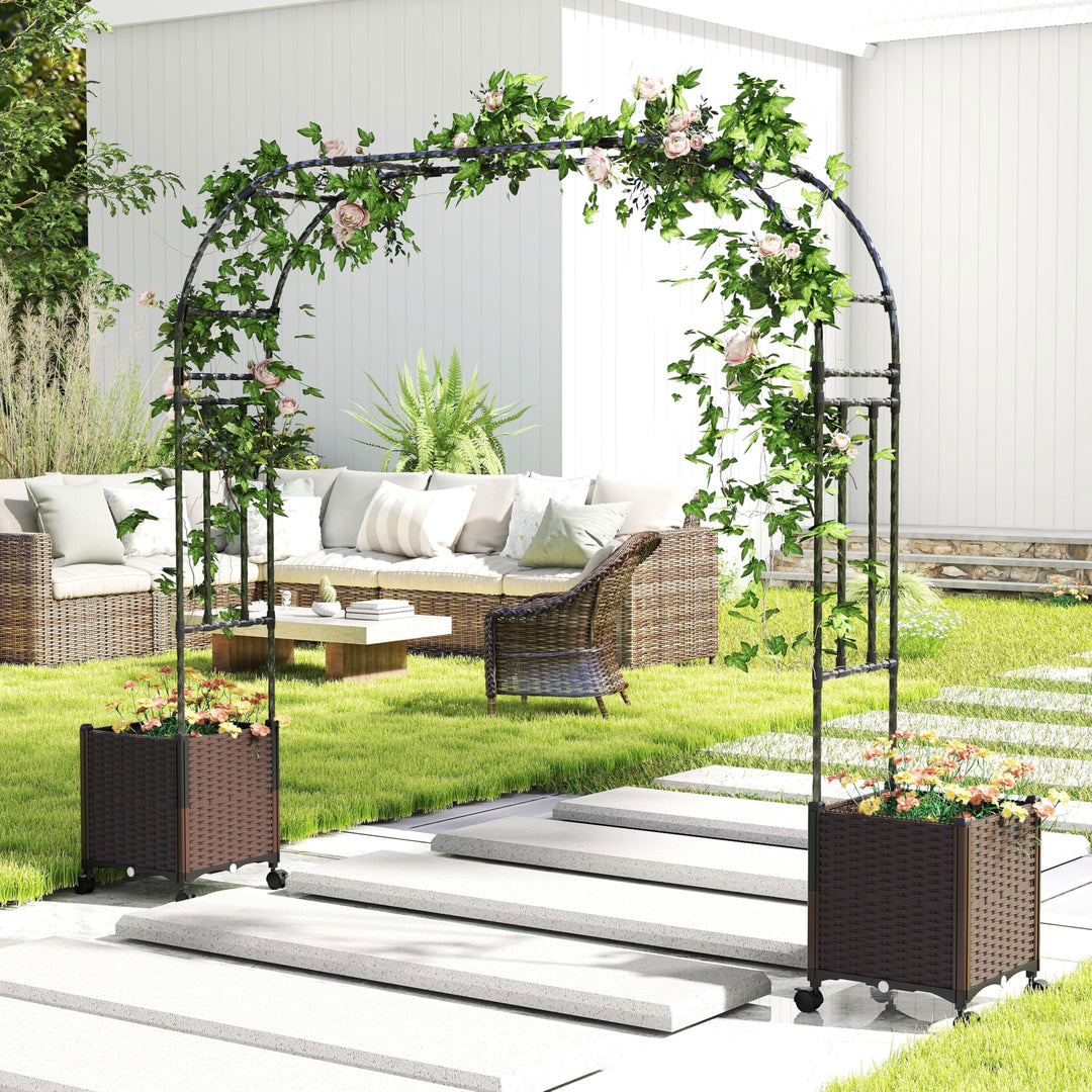Giantex 6.6 FT Garden Arch with Trellis and 2 Planter Boxes