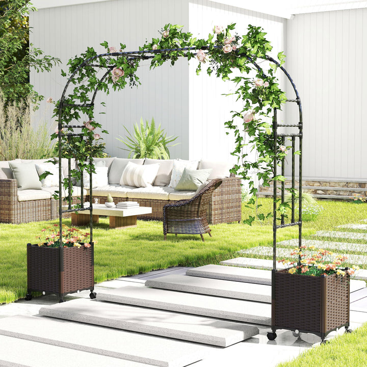 Giantex 6.6 FT Garden Arch with Trellis and 2 Planter Boxes