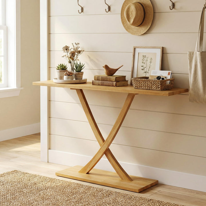 Giantex 57" Solid Wood Console Table Narrow Long Entryway Table