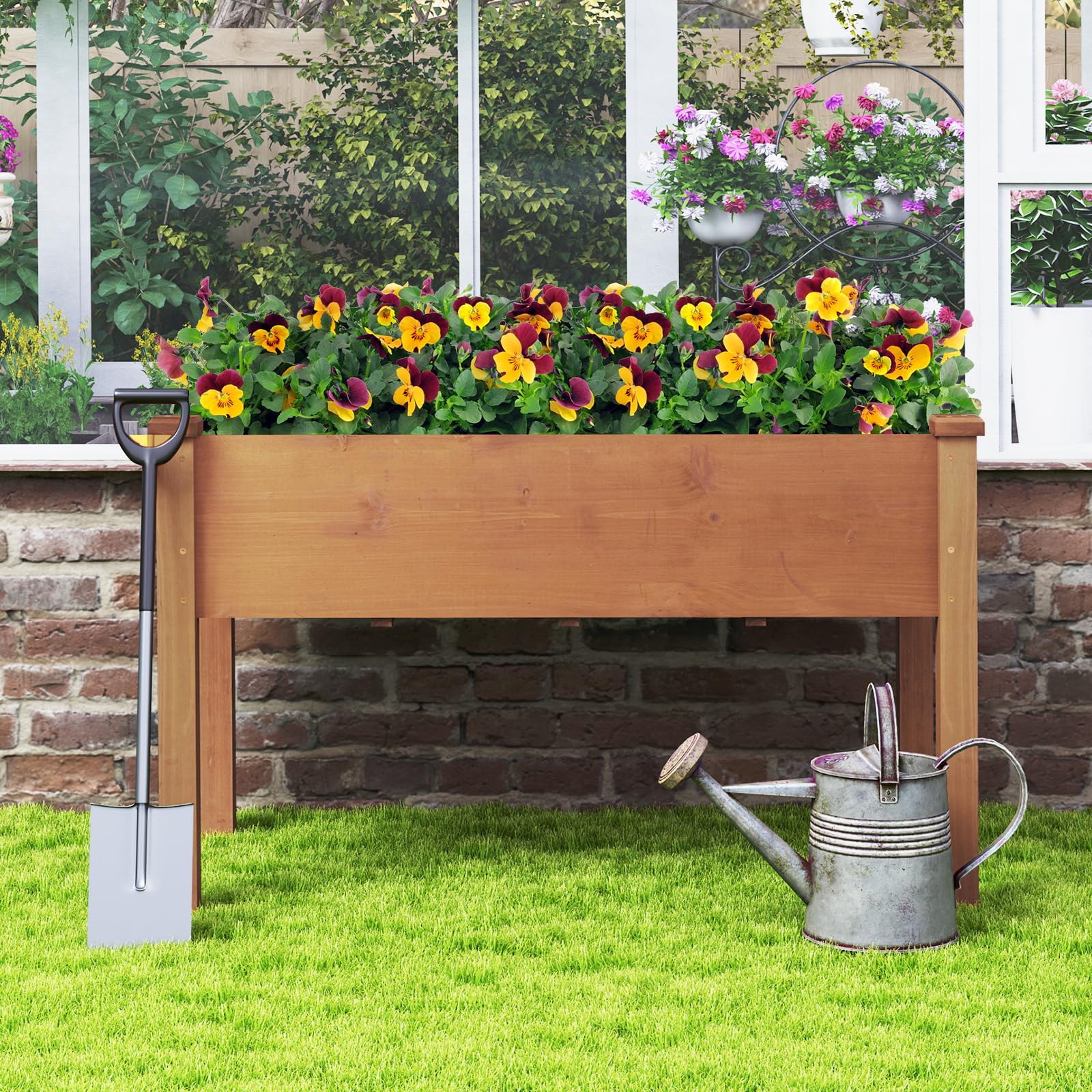 49" L x 23 W x 30 H Elevated Wood Planter Box with Protective Liner and Drain Hole