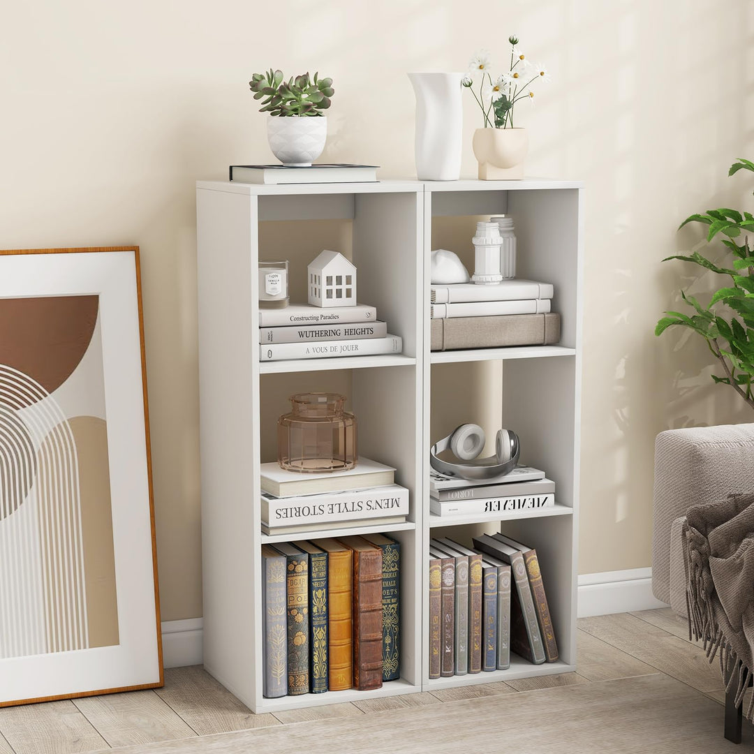 Giantex 3-Cube Bookcase, White Cubby Bookshelf w/Back Guardrail & Anti-Tipping Kits