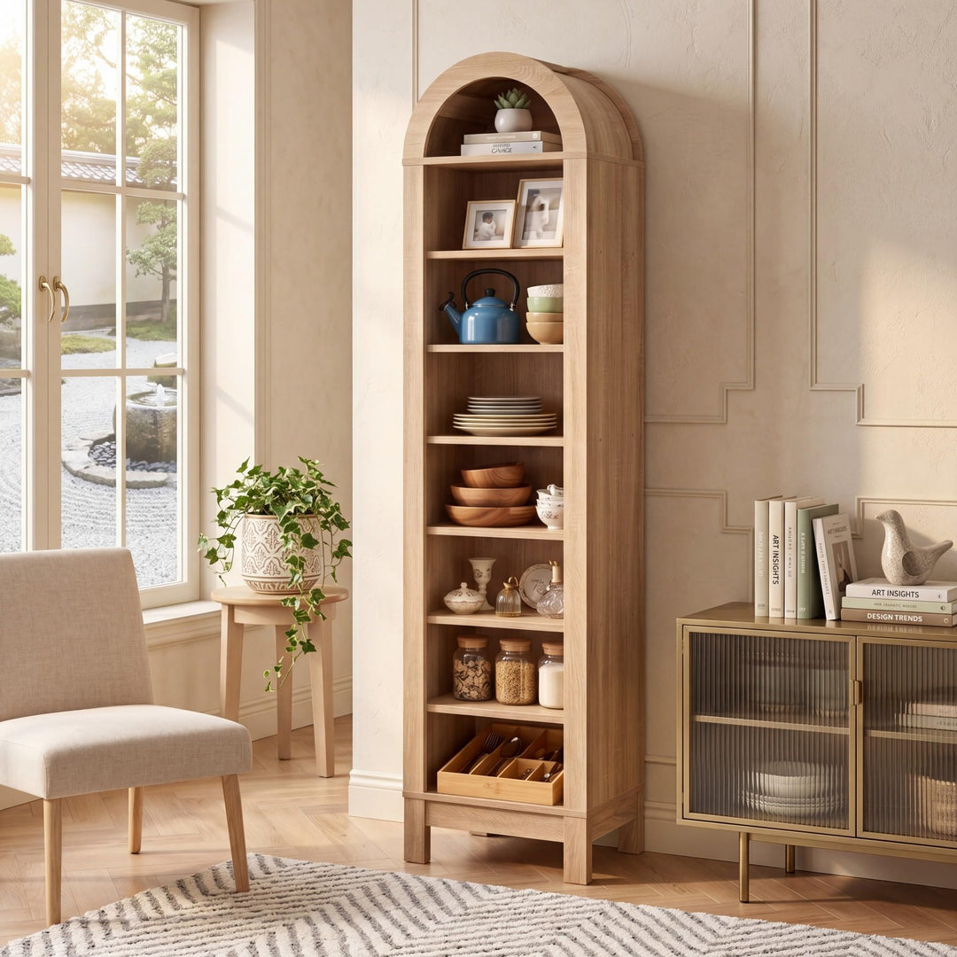 Giantex 71" Tall 8-Tier Arched Modern Bookshelf with 3 Adjustable Shelves (1/2)