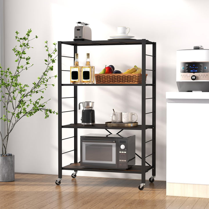 Giantex 4-Tier Folding Storage Shelf, Collapsible Shelving Unit w/Lockable Wheels & Adjustable Shelf