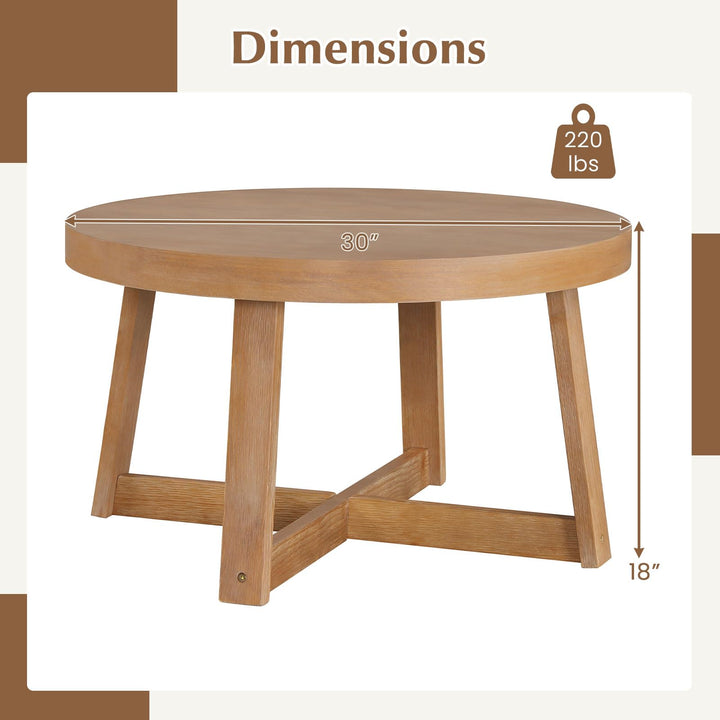 Giantex 30" Wood Center Table with Thickened Tabletop &amp; Cross-Shaped Pine Wood Frame
