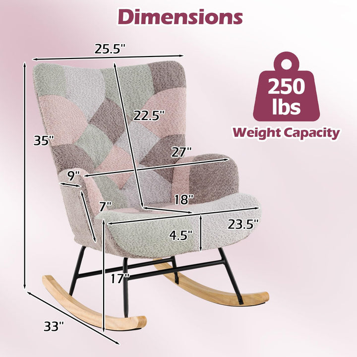 Giantex Rocking Chair Nursery Teddy Upholstered Glider Rocker w/Ergonomic High Backrest