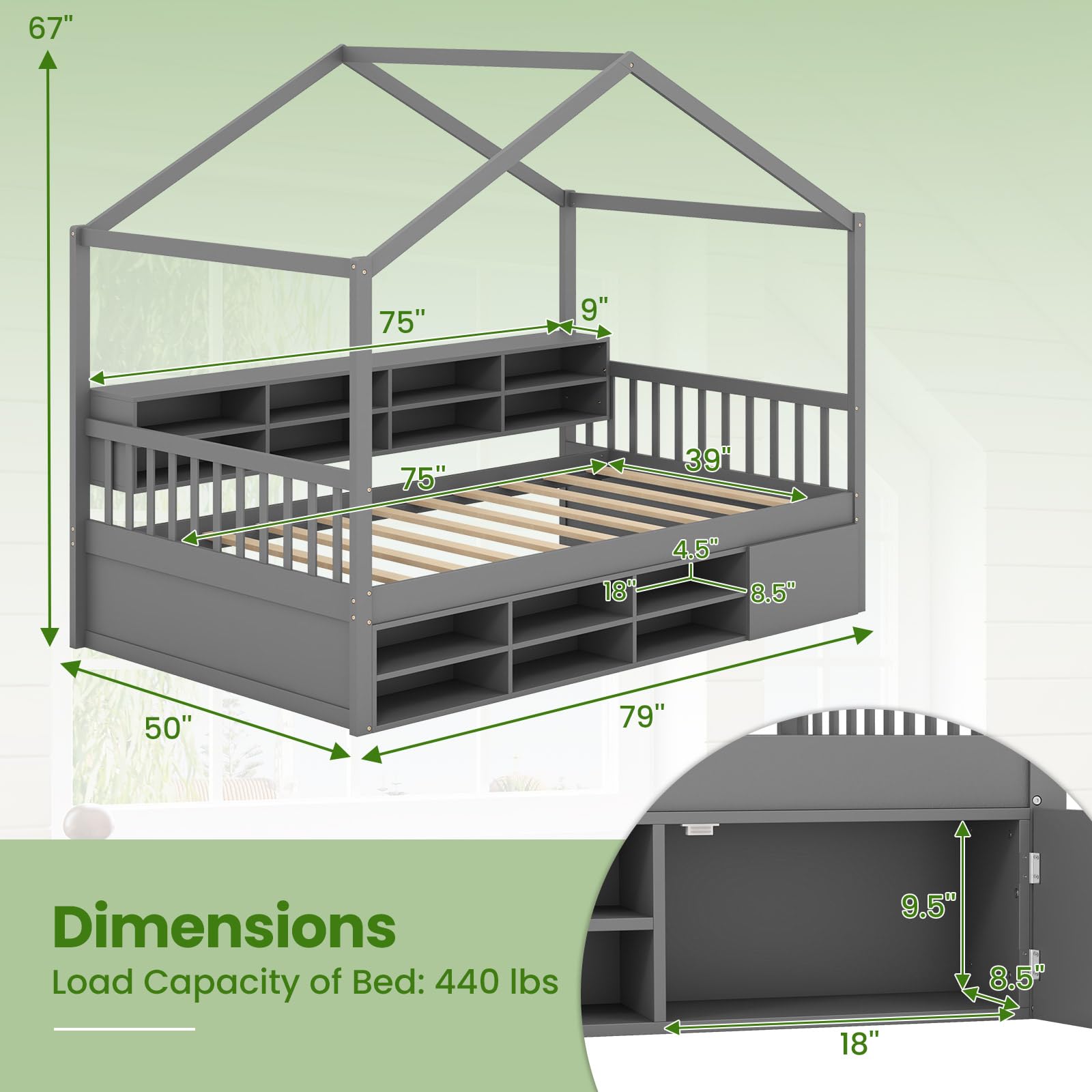 Giantex Twin Size House Bed with Storage, Wooden Montessori House Bed with 14 Storage Cubes