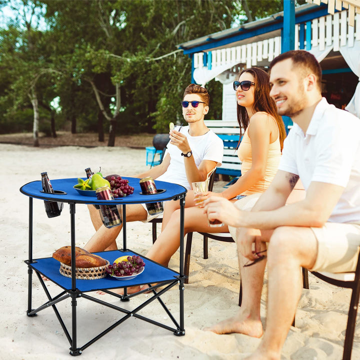Giantex Folding Camping Table, 2-Tier Portable Picnic Table w/Carrying Bag, 4 Cup Holders