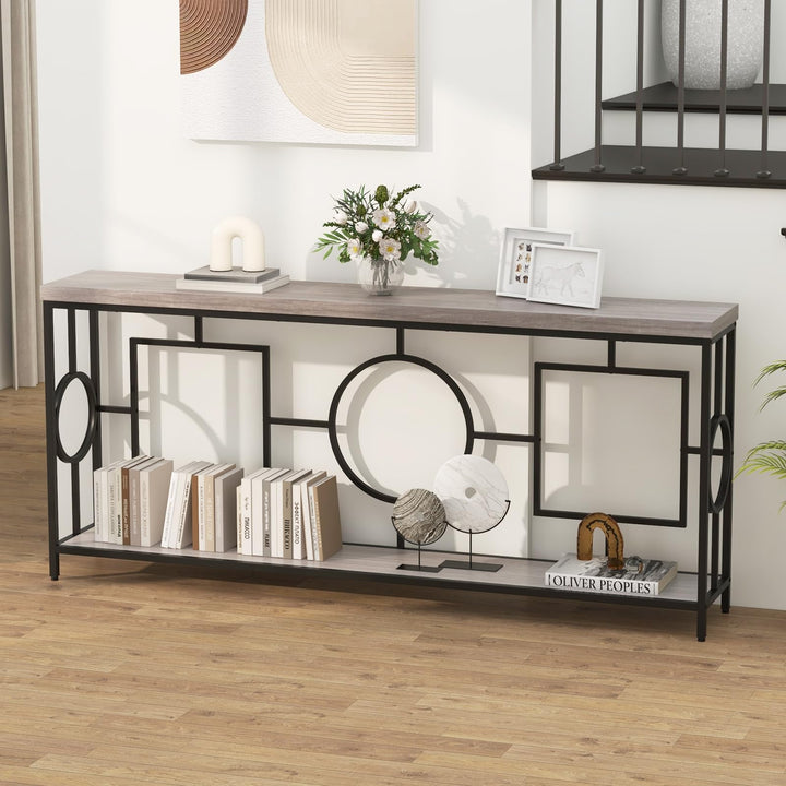 Giantex 71" Console Table, 2-Tier Extra-Long Entryway Table w/Storage Shelf, Faux Wood Top