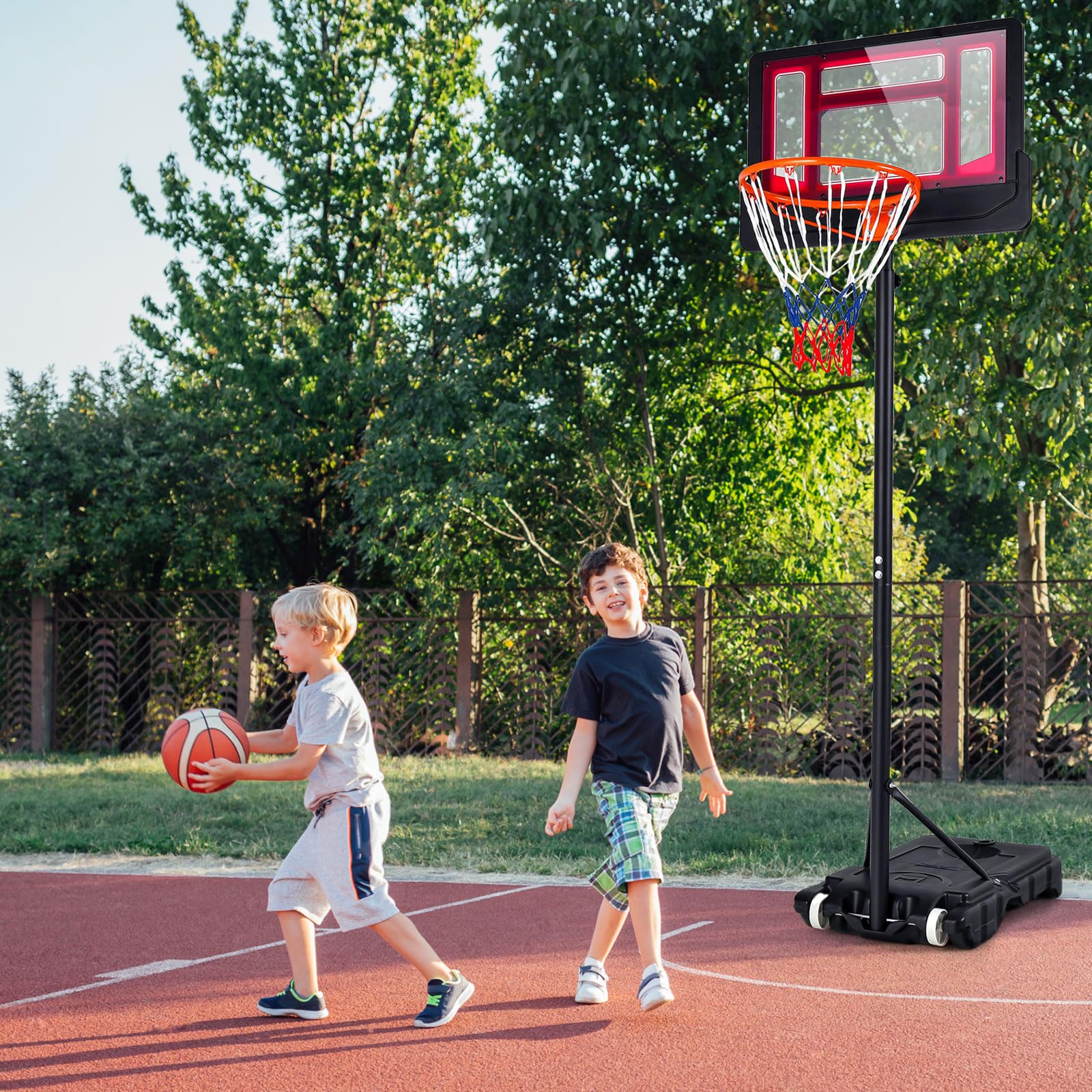 Giantex Portable Basketball Hoop, 4.3 FT-8.2 FT Stepless Height Adjustable Basketball Goal System for Kids Teenagers Youth