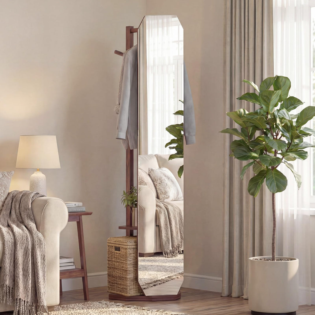 CHARMAID Swivel Full Length Mirror with Coat Rack