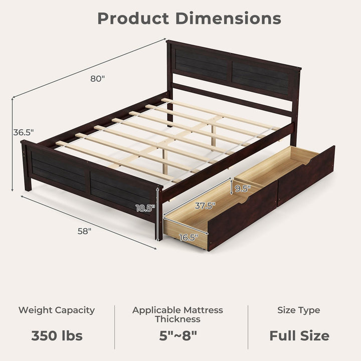 Giantex Wood Full Size Bed Frame with 2 Storage Drawers, Solid Wood Platform Bed with Headboard