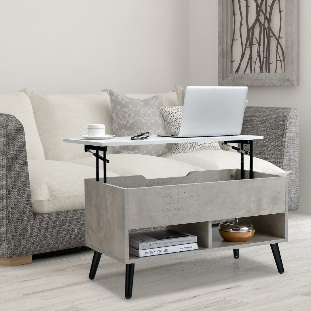 Giantex Lift Top Coffee Table, Modern Cocktail Table w/Hidden Compartment & 2 Open Shelves