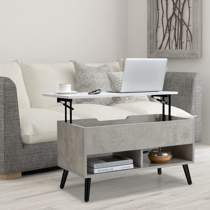 Giantex Lift Top Coffee Table, Modern Cocktail Table w/Hidden Compartment & 2 Open Shelves