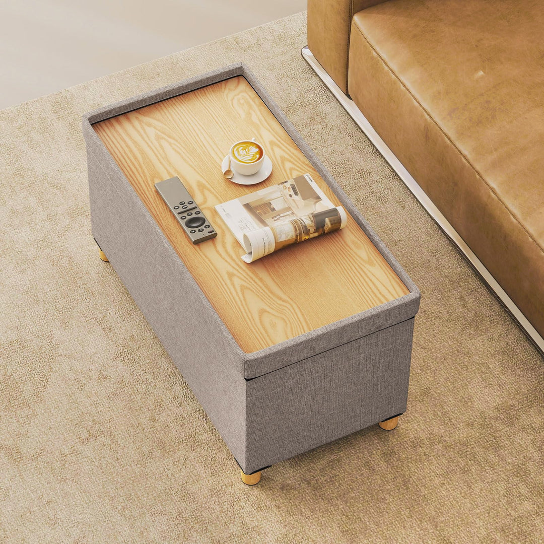 Giantex 30 Inches Storage Ottoman Bench with Tray and Rubber Wood Legs