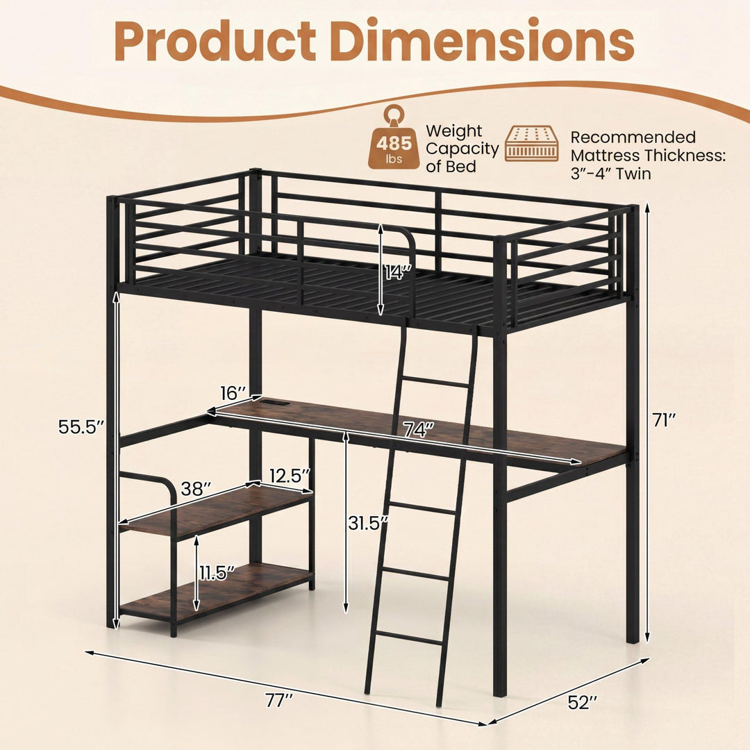 Giantex Twin Loft Bed with Desk &amp; Charging Station