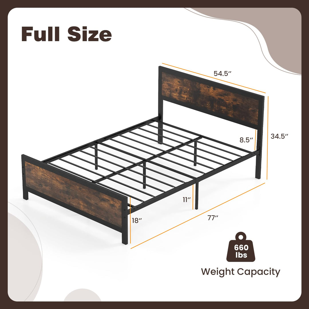 Giantex Metal Full Size Platform Bed Frame with Wood Headboard and Footboard