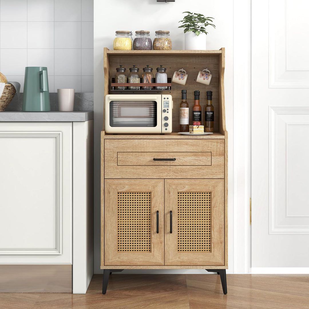 Giantex 45.5” Kitchen Pantry Cabinet, Buffet Sideboard w/Hutch, PVC Rattan Door