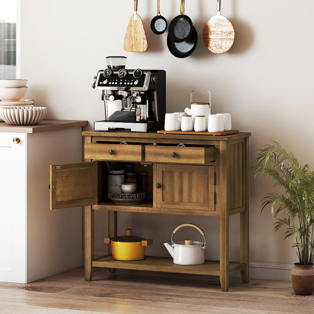 Giantex Mid-Century Console Table Wood Coffee Bar Buffet Sideboard with 2 Drawers