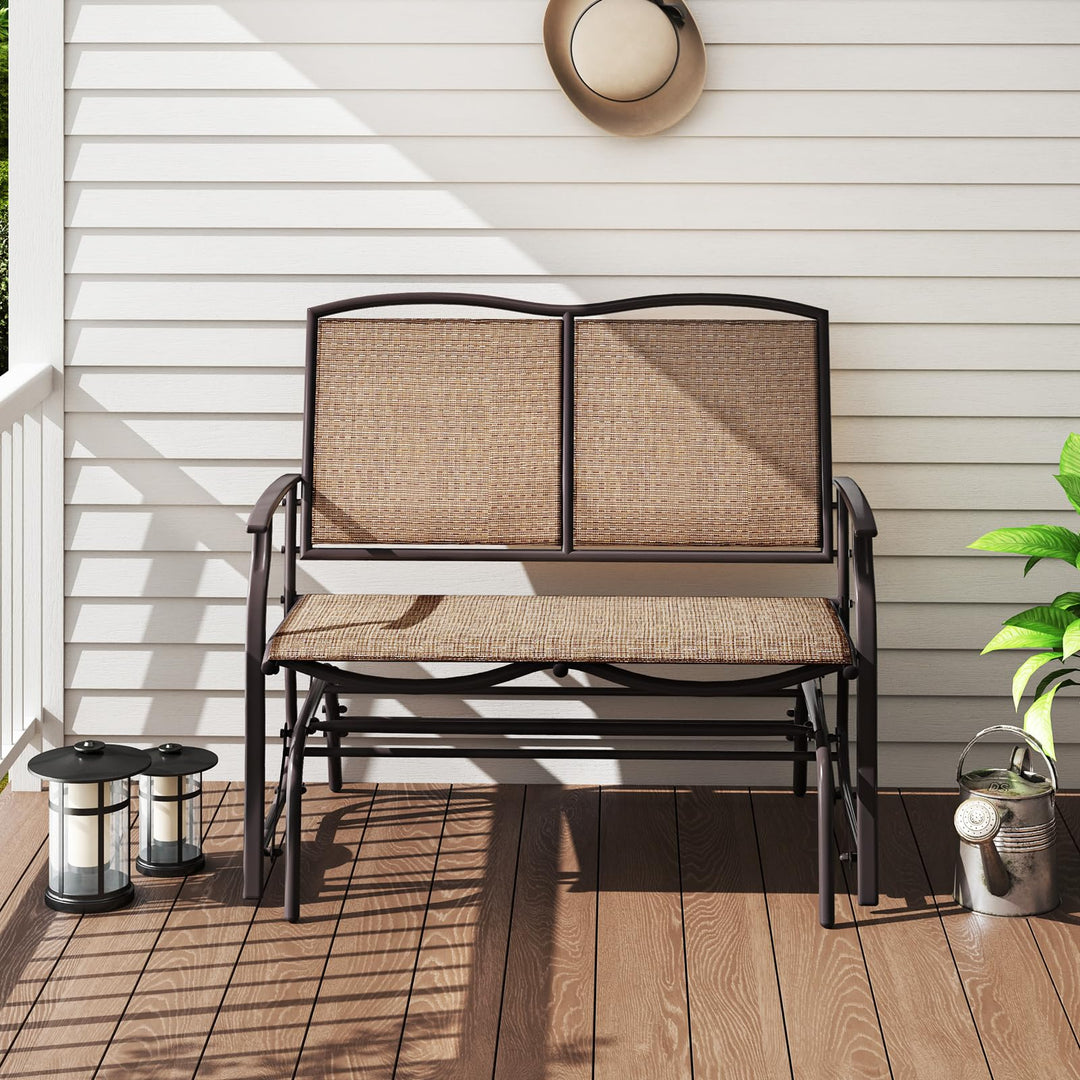 Giantex 2-Person Outdoor Rocking Chair with Metal Frame and Breathable Fabric