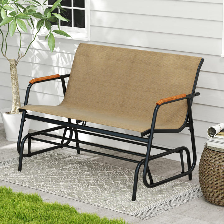 Giantex 2-Person Swing Gliding Loveseat with Curved Teak Armrests