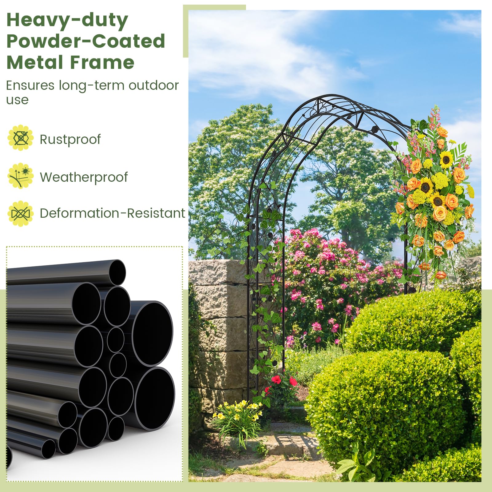 Giantex Garden Arch, 8.2 FT Metal Garden Arbor with 7 Sizes Combination and 6 Stakes