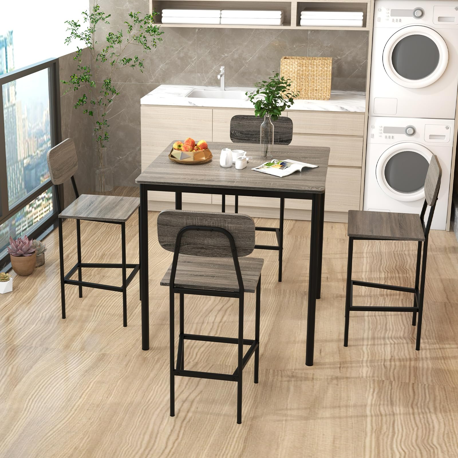 Giantex 5-Piece Dining Table Set W/Counter Height Table & 4 Bar Stools