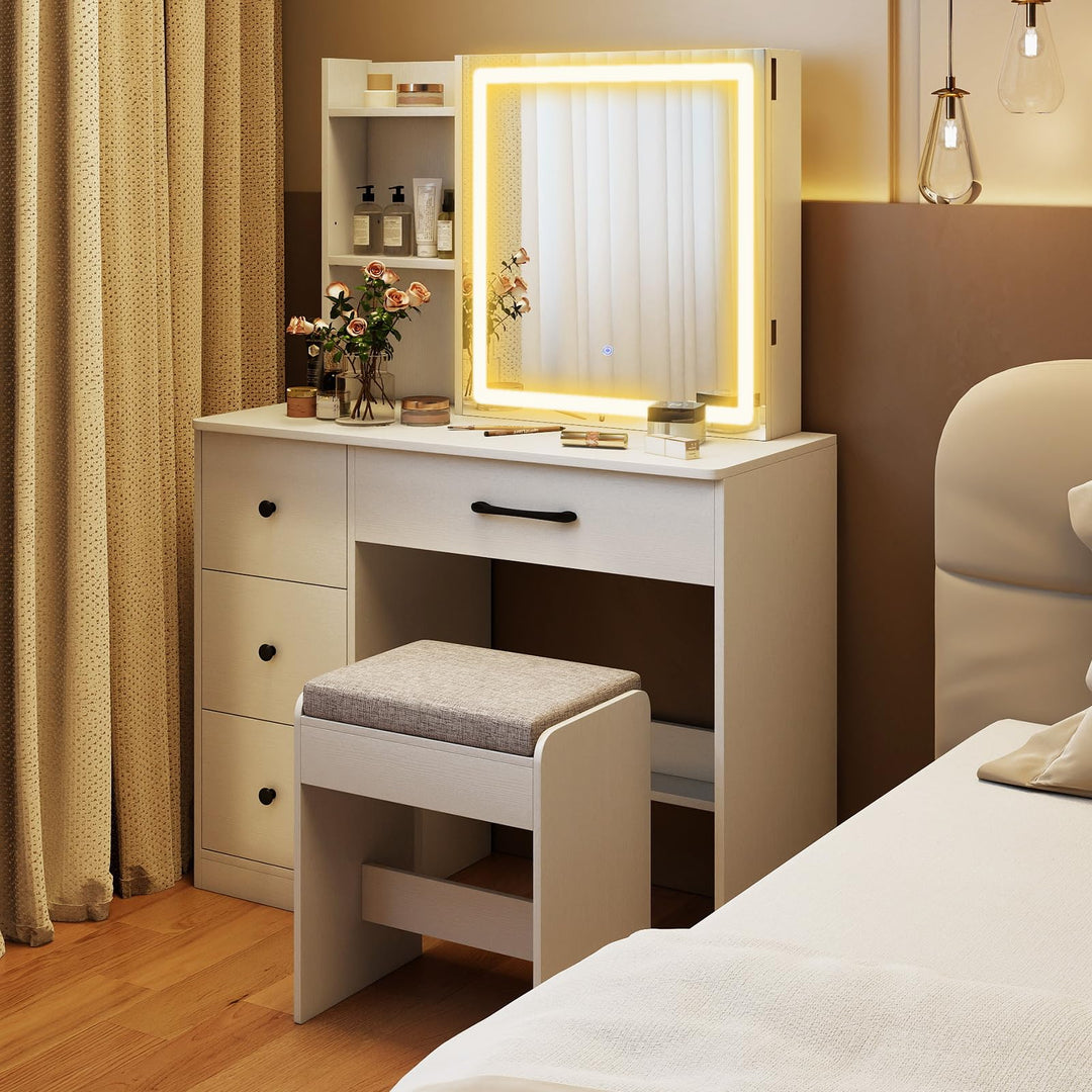 CHARMAID 38" Vanity Desk with Lighted Sliding Mirror