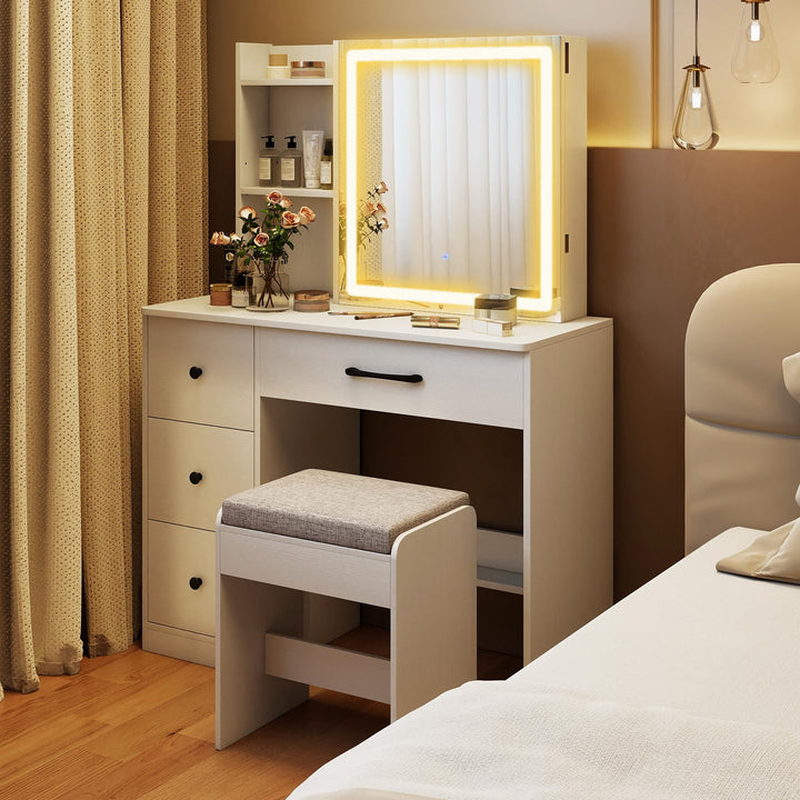 CHARMAID 38" Vanity Desk with Lighted Sliding Mirror