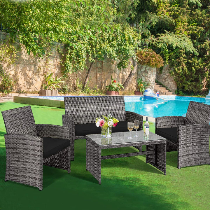Giantex 4 Pc Rattan Patio Furniture Garden Lawn Sofa Cushioned Seat Mix Gray Wicker Conversation Sets