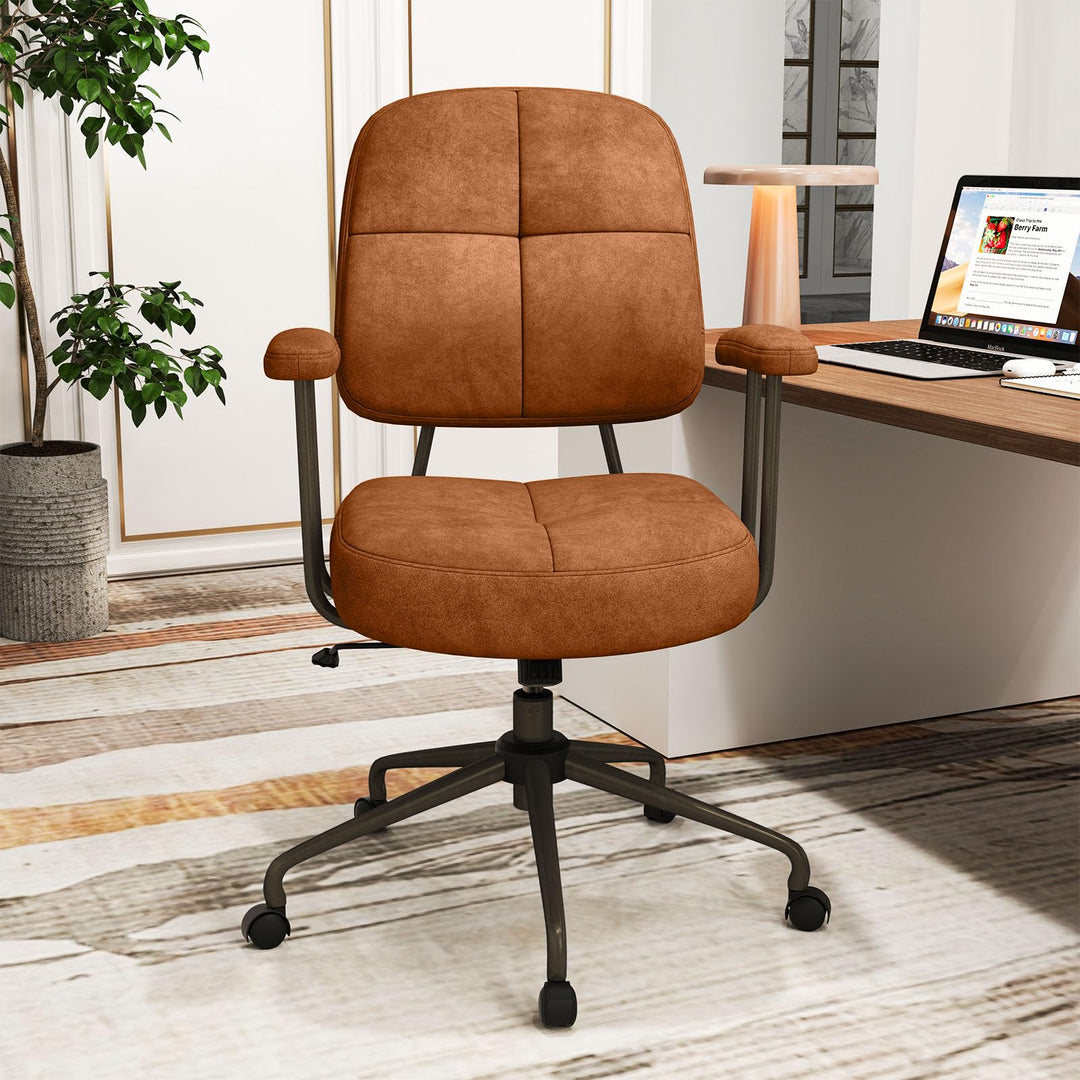 Giantex Mid Century Modren Office Chair, Fuax Leather Desk Chair w/Armrest & Mid Back