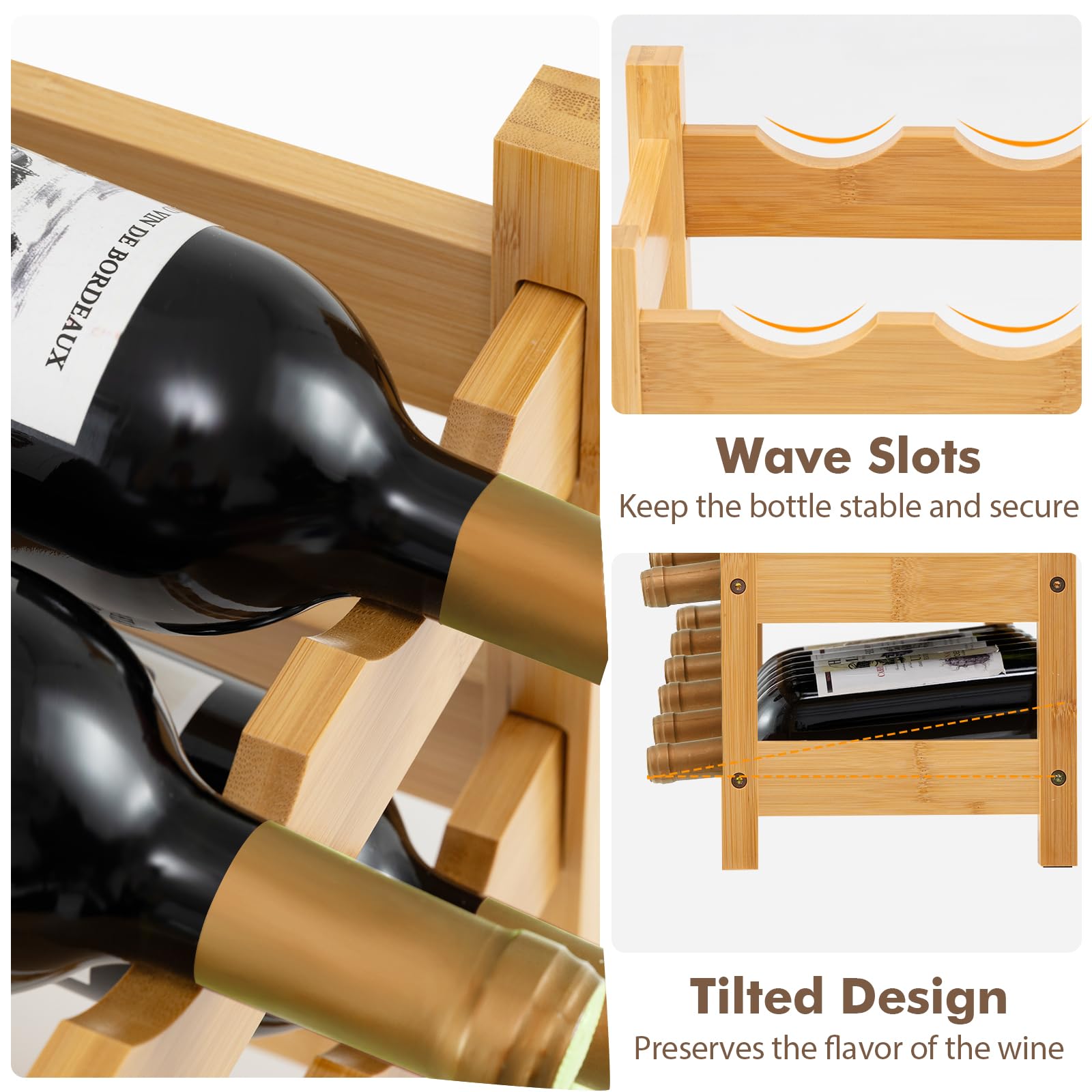 Giantex Bamboo Wine Rack, 2/3 Tier 12/18 Bottle Wine Storage Cabinet Shelf