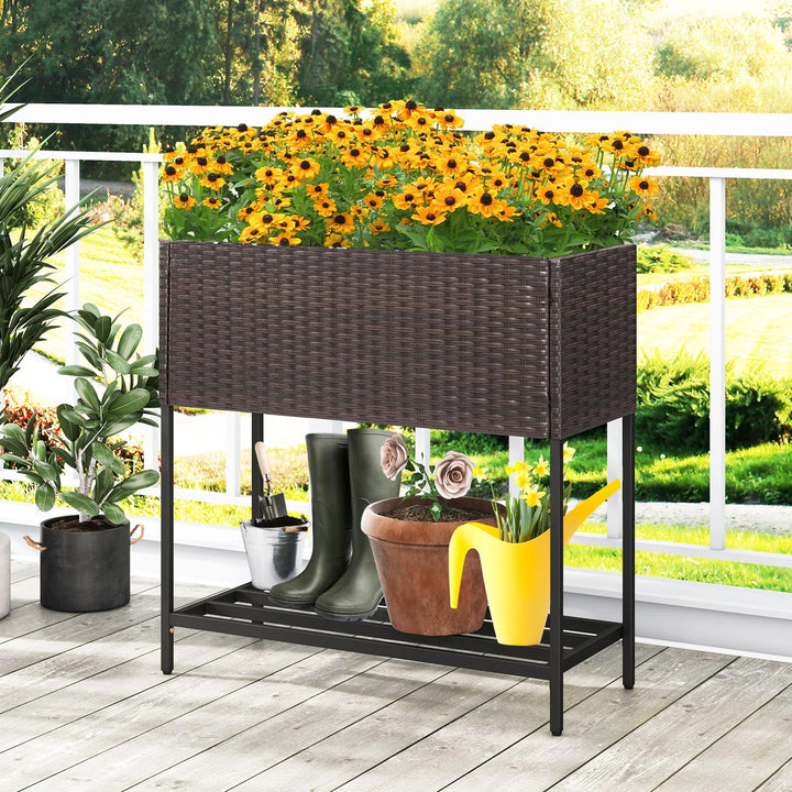 Giantex Raised Garden Bed with Legs, Rattan Elevated Planter Box w/Storage Shelf