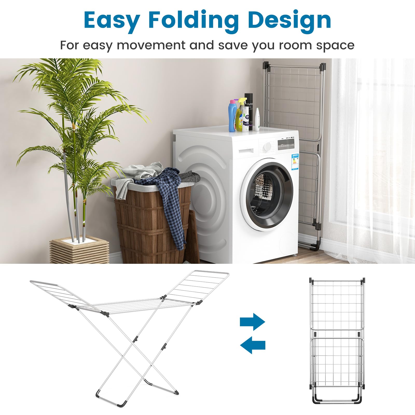 Giantex Clothes Drying Rack, Foldable Laundry Drying Rack w/Aluminum Frame