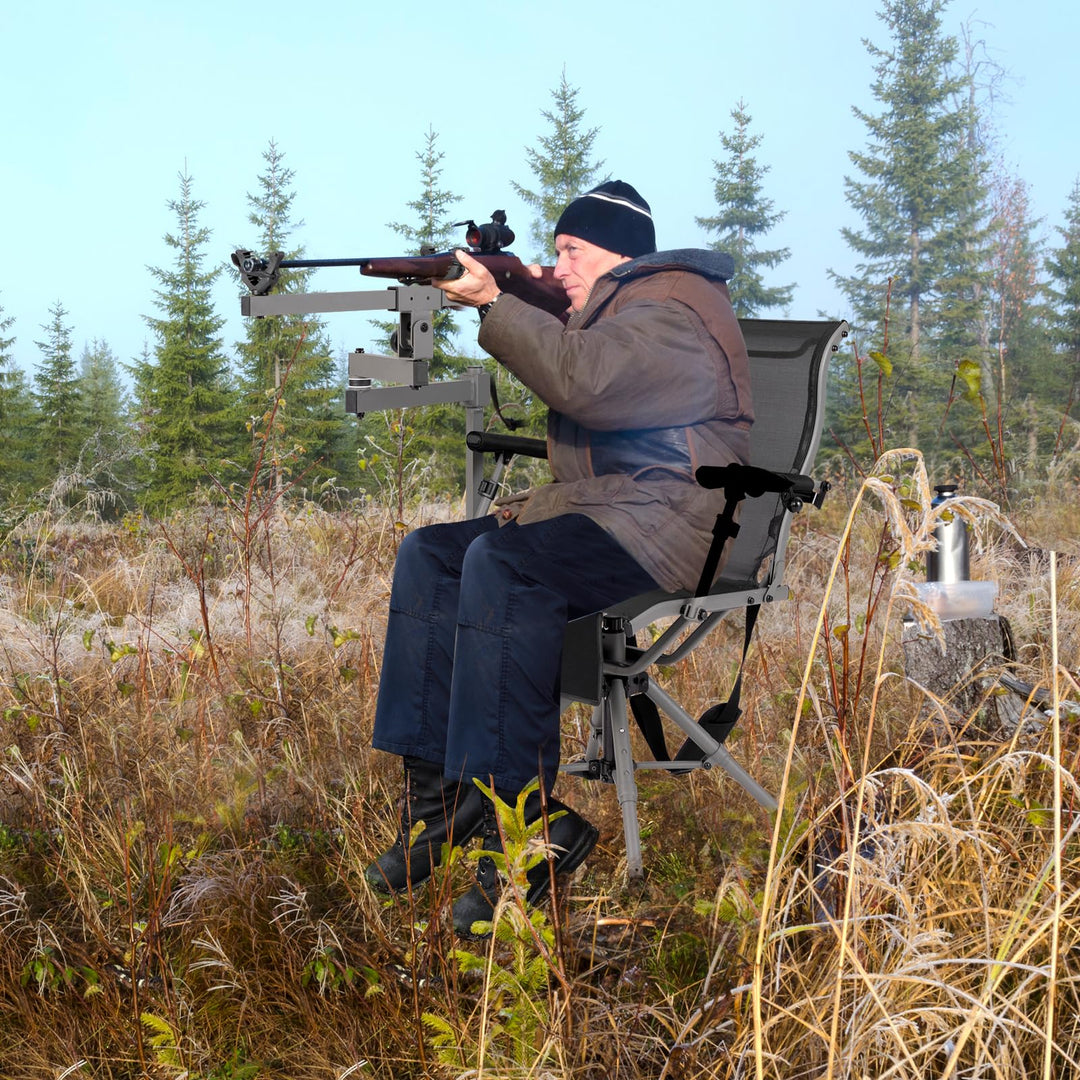 Giantex 360° Swivel Hunting Chair with Gun Rest, Adjustable Armrests, Telescopic Legs, All-Terrain Duck Feet