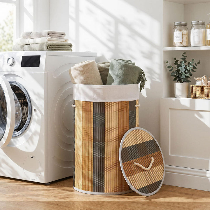 Giantex 13.2 Gal Round Bamboo Laundry Hamper with Lid