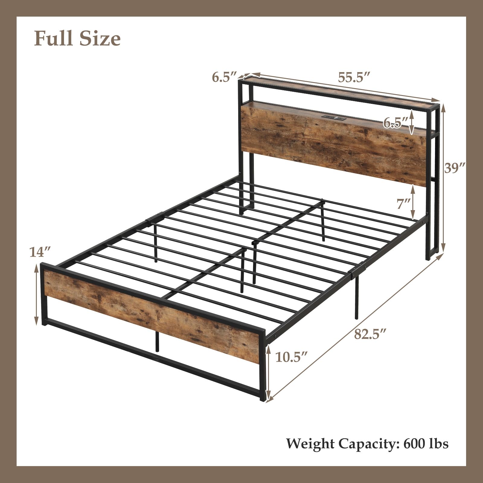 Giantex Full Bed Frame with Storage Headboard and Charging Station, with Outlets and USB Ports