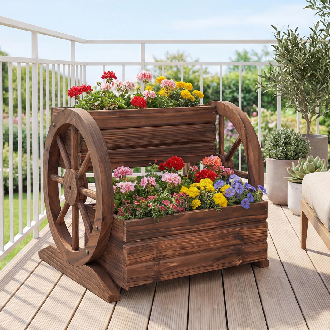 Giantex Garden Planter with Drainage Holes &amp; Wheels for Flowers Herbs Vegetables
