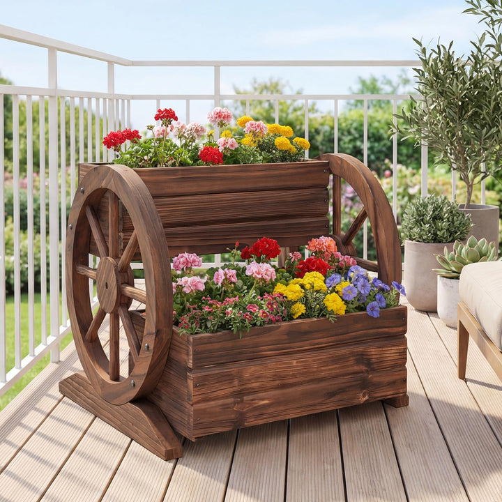Giantex Garden Planter with Drainage Holes &amp; Wheels for Flowers Herbs Vegetables