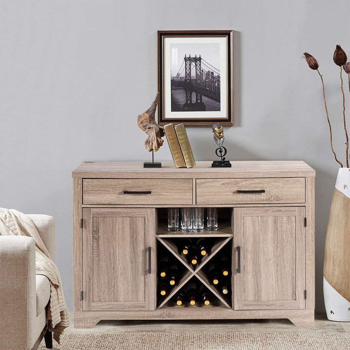 Giantex Buffet Cabinet, Farmhouse Sideboard with 2 Large Storage Drawers, Detachable Wine Rack(Gray)