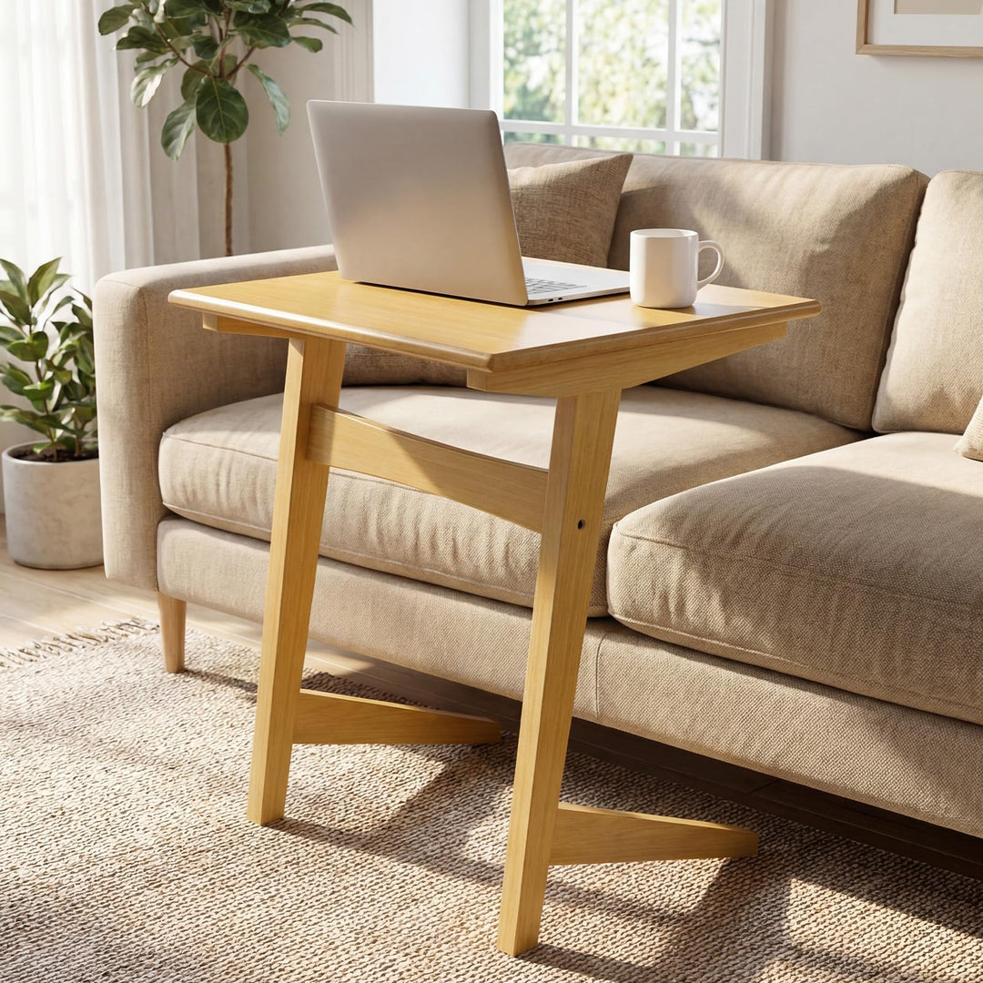 Giantex C-Shaped Wooden End Table w/Solid Rubber Wood Frame
