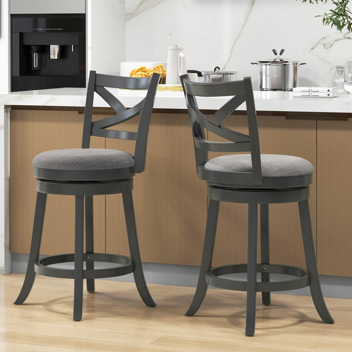 Giantex Wood Swivel Bar Stools Set of 2/4,  Upholstered Counter Height Bar Stools with X Back, Linen Cushioned Seat
