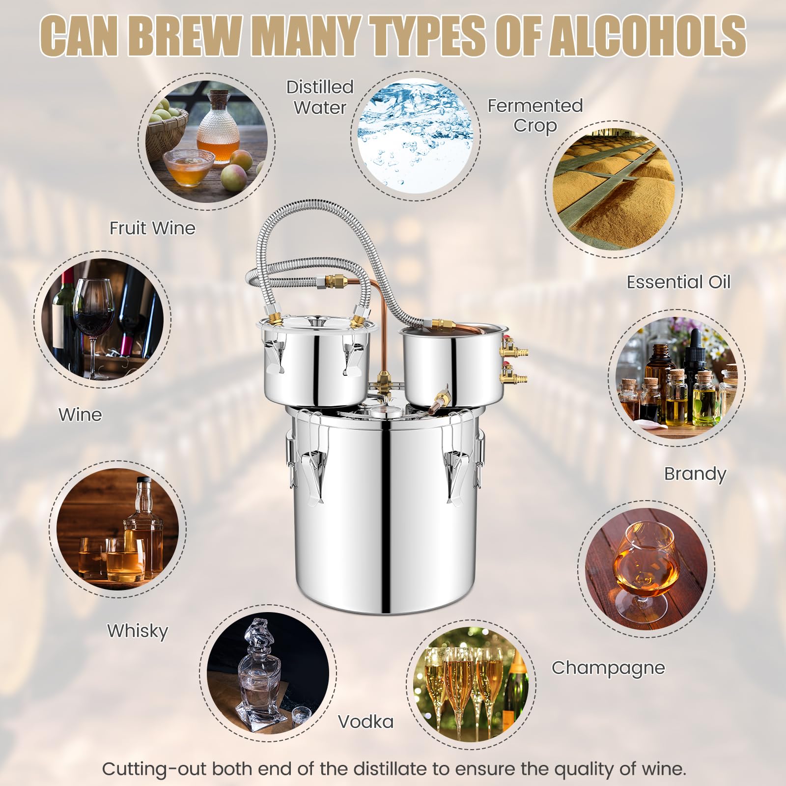 Giantex 5 or 10 Gal Alcohol Still, 3 Pots Stainless Steel Water, Alcohol, Oil Distiller Kit with Built-in Thermometer