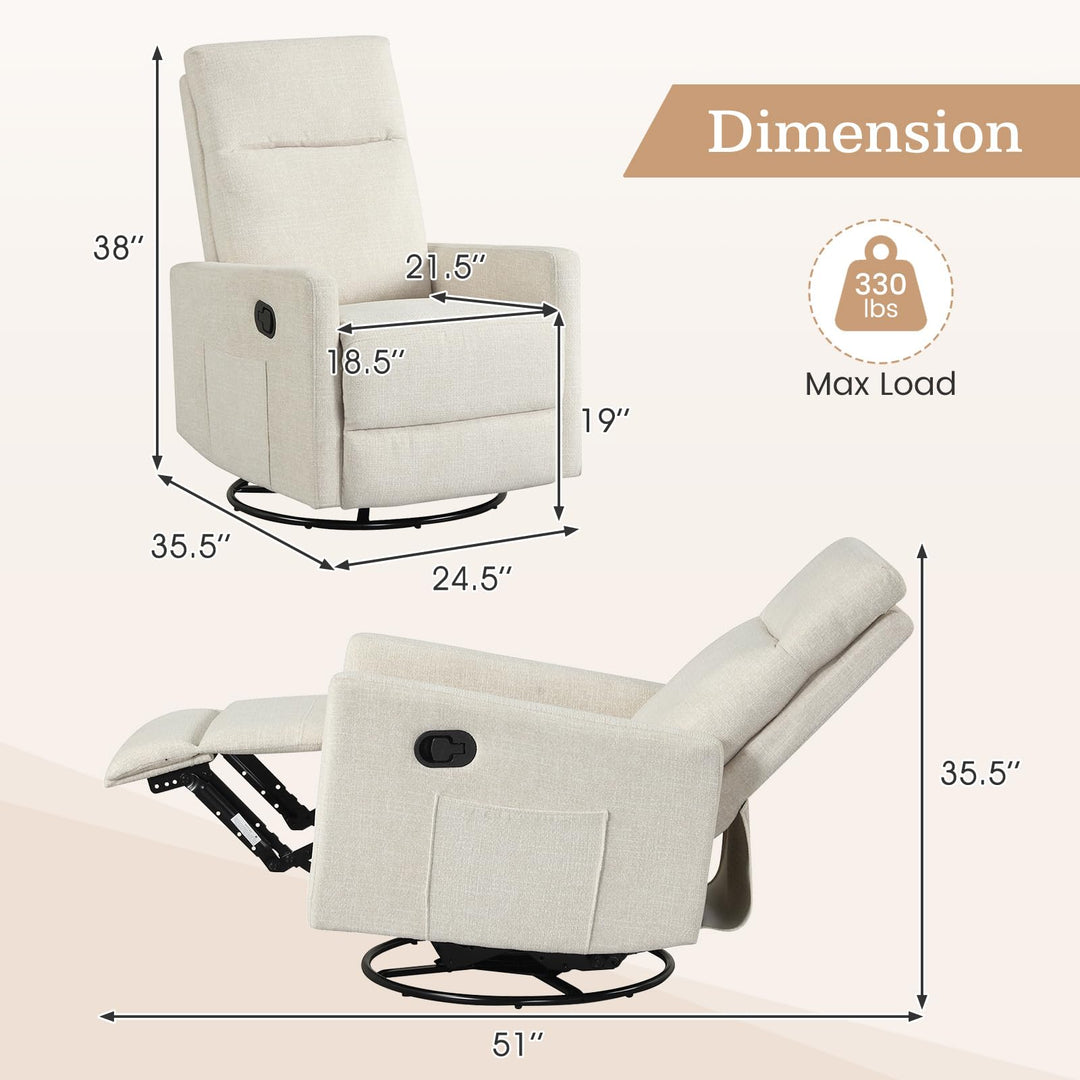 Giantex 360° Nursery Recliner Chair with Adjustable Cushioned Back
