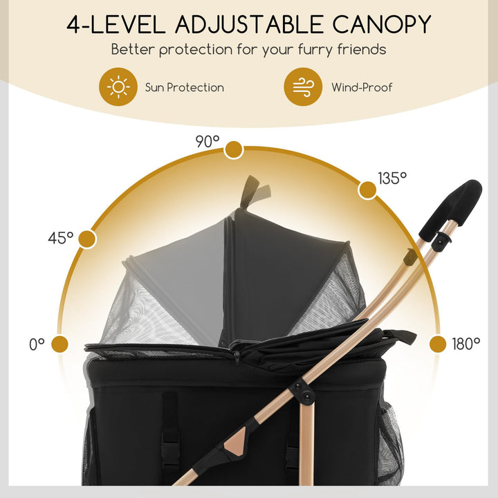 Giantex Pet Stroller 3-in-1, Folding Dog Stroller Detachable Carrier Car Seat (Black & Gold)