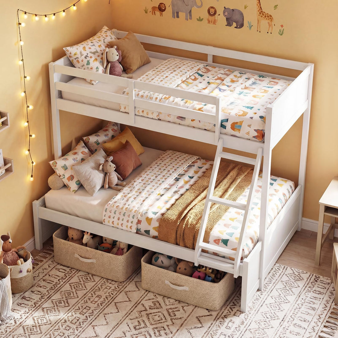 Giantex Twin Over Full Bunk Bed Wood Bunk Bed