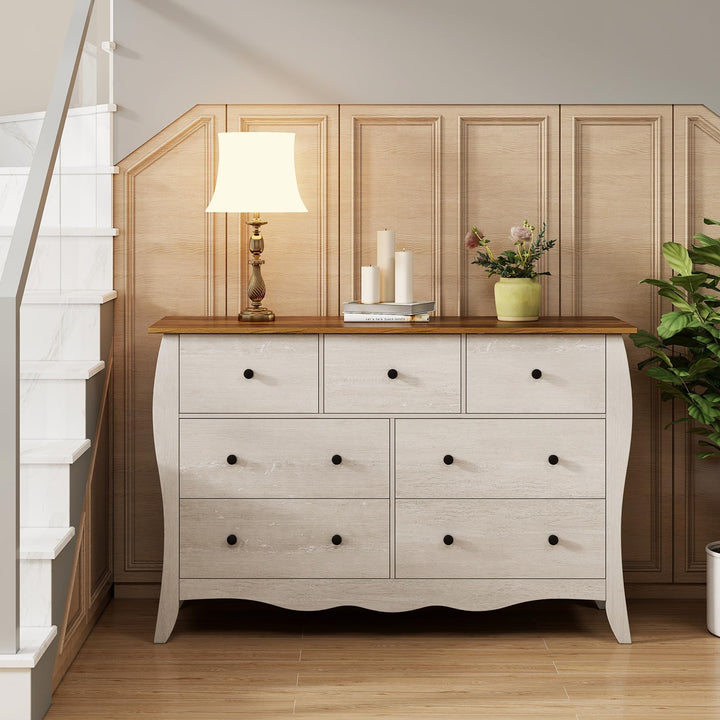 Giantex Storage Cabinet with Foldable & Detachable Fabric Drawers, Anti-Tipping Kit, 47” x 15” x 30.5” Farmhouse Floor Cabinet